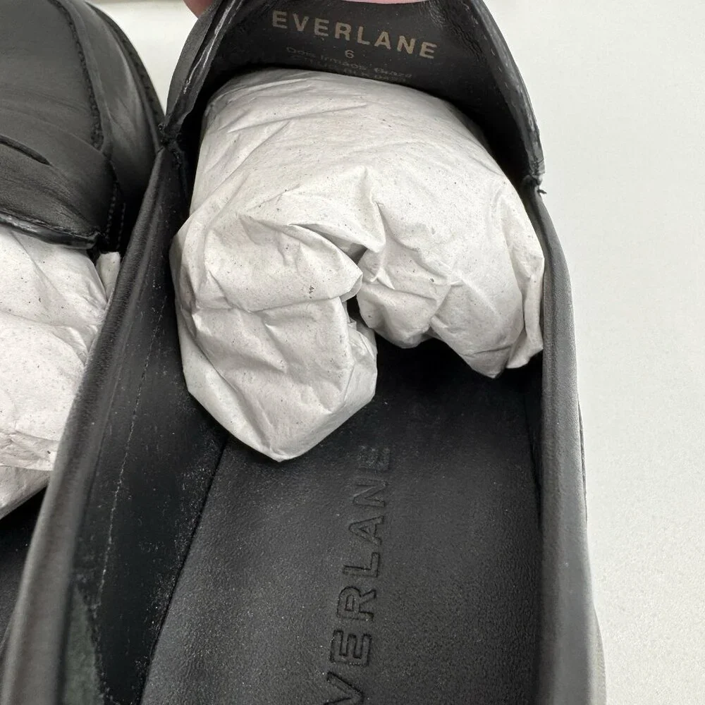 Everlane The Lug Loafer in Black Leather size 6 Women's Chunky Heel